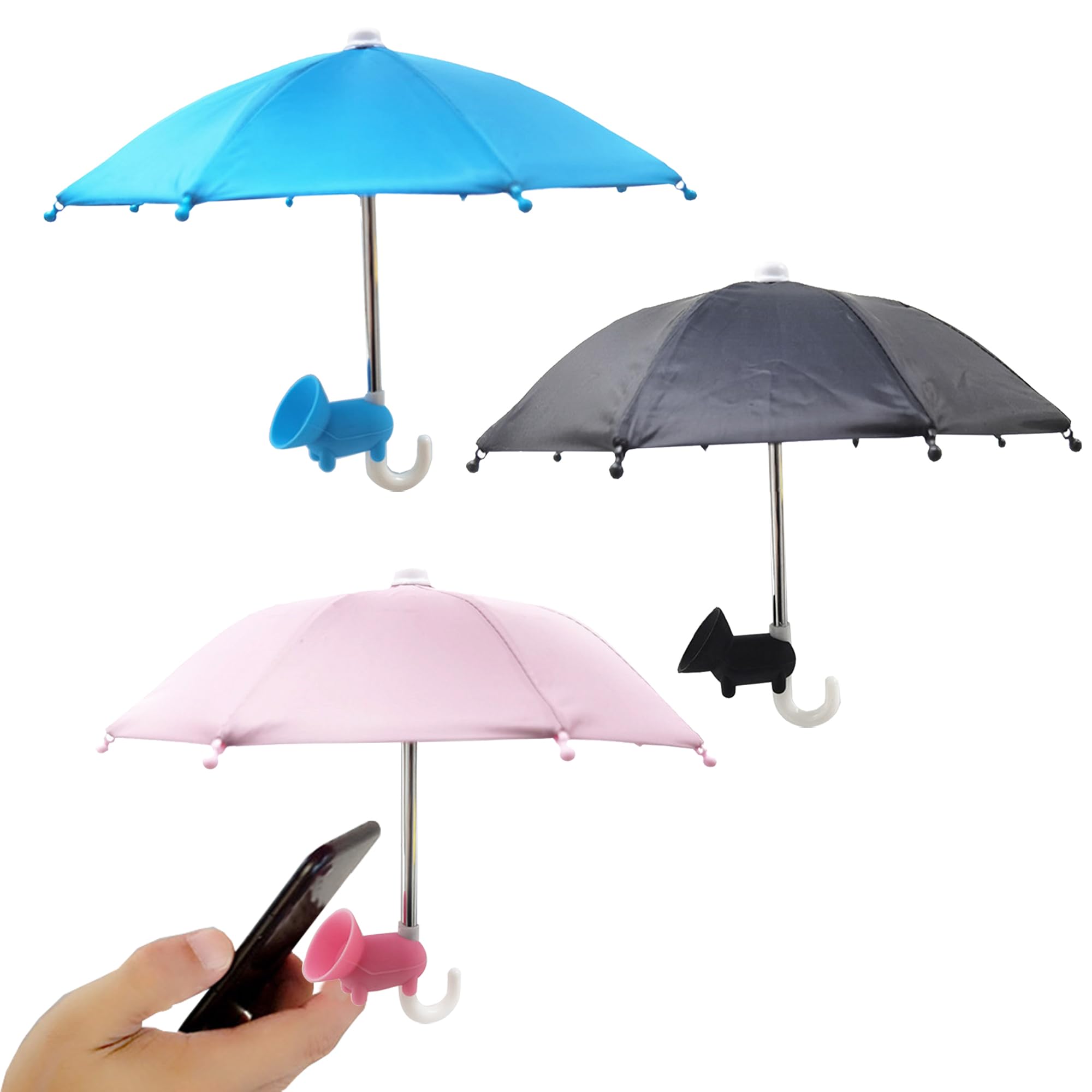 Wzttdm 3 Pcs Phone Umbrella Cell, Phone Umbrella for Sun Shad with Suction Cup Stand, Outdoor Sun Phone Umbrella Mobile Holder for Phone with Adjustable Piggy Suction Cup Phone Cell Sunshade