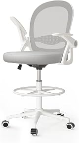 Naspaluro Drafting Chair Tall Ergonomic Office Chair with Flip-Up Armrests Grey