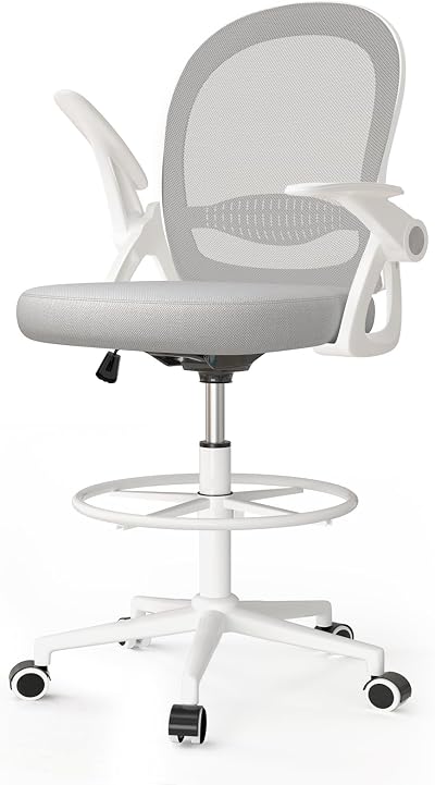 Naspaluro Drafting Chair Tall Ergonomic Office Chair with Flip-Up Armrests Grey