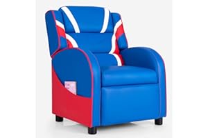 GLACER Kids Recliner, Youth Gaming Recliner w/Headrest, Footrest, Lumbar Support, Side Pockets, Adjustable Recliner Sofa for Kids, Toddler Lounge Chair for Living Room, Gaming Room Boys Girls (Blue)