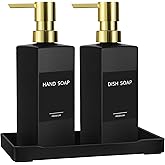 GMISUN Kitchen Soap Dispenser Set with Tray, Dish Soap Dispensers for Kitchen, 12fl oz/350ml Hand and Dish Soap Dispenser Set, Black Soap Dispensers with Gold Pump, Glass Liquid Soap and Lotion Bottle