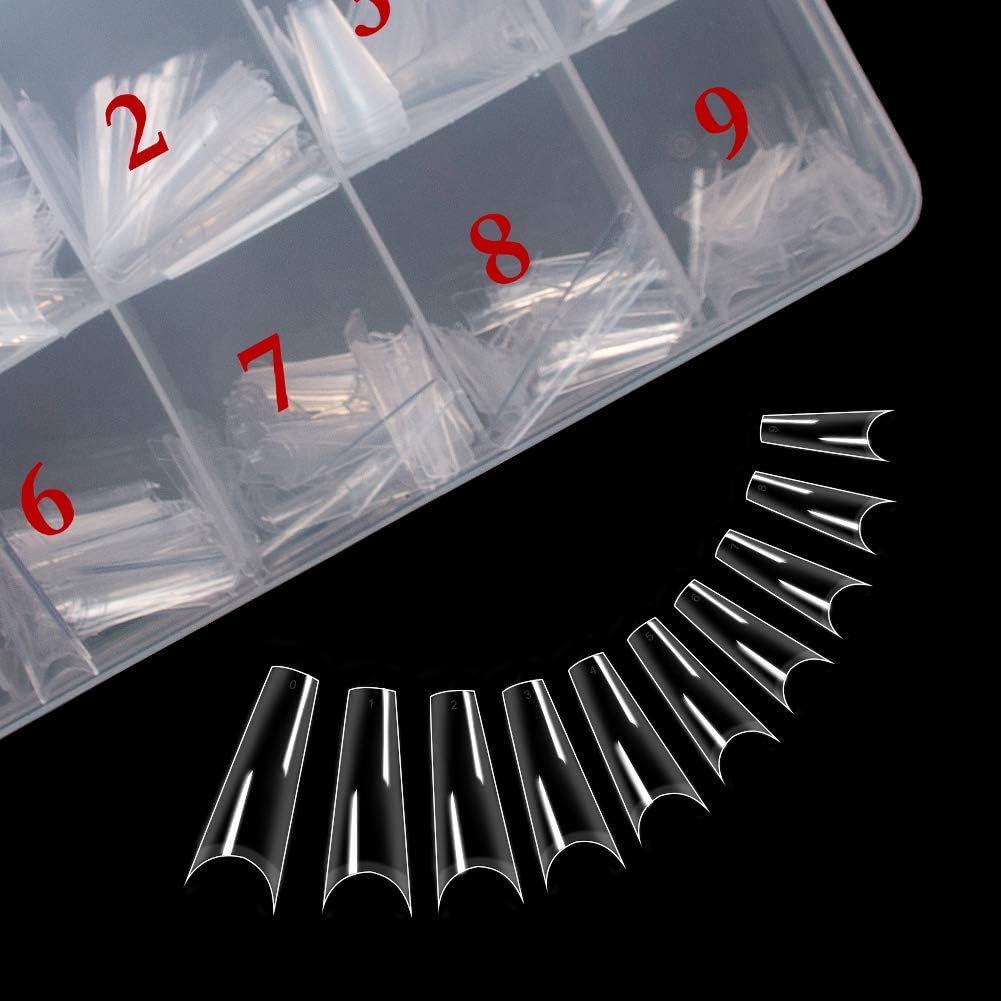 Fake Nail Tips - Coffin Shaped Acrylic Nail Tips MISMXC 500pcs Ballerina Half Cover False Nails with Case for Nail Salons and DIY Nail Art, 10 Sizes