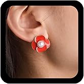 Andelaisi Boho Yellow Flower Earrings Vintage Pearl Camellia Earrings Yellow Bloom Flower Earring Camellia Lily Petal Stud Earring Jewelry for Women