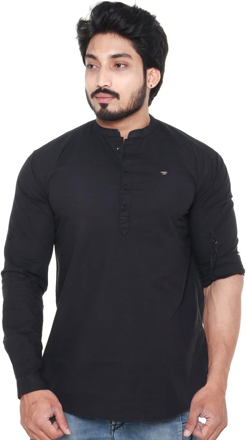 Twist Men's Linen Chinese Collar Plus Size Short Kurta