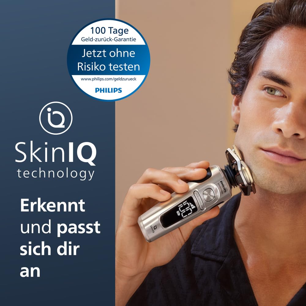 PHILIPS Rasierer S9000 Prestige - Elektrischer Nass- und Trockenrasierer, glänzendes Chrom, Lift & Cut-Rasiersystem, SkinIQ-Technologie, Bartstyler, Reinigungsstation & Qi-Ladepad (Modell SP9885/35) 2