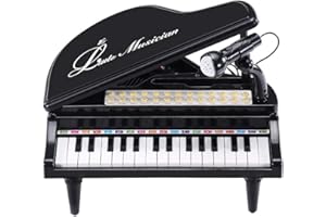 BAOLI 31 Keys,Kids Grand Piano Keyboard Toy for Beginners,3 4 5 6 Years Old Toddler Girl Boy First Birthday Gift,Musical Instrument,w/Microphone,Multiple Sounds,Note Stickers,Recordings,Connecting MP3,Black