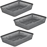 Glad Plastic Storage Basket Set - Multipurpose Drawer Trays, Kitchen Pantry Containers, and Bathroom Bins - 3 Pack Large Organizers, Grey