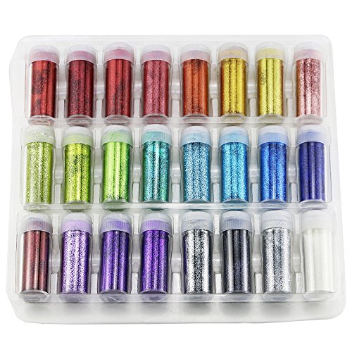 Deluxe Glitter Shake Jars Set Kit - Arts, Crafts, Scrapbooking, Body, Face, Slime, Party Invitations, Holiday Crafts, Extra Fine, 24 Multi color Set