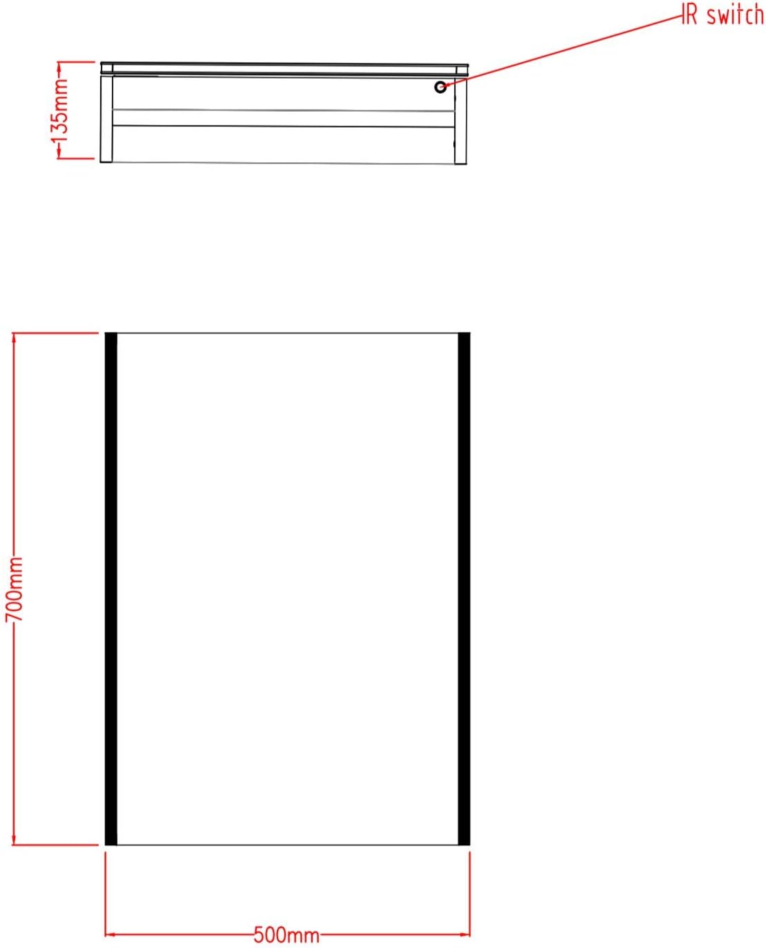 Keenware KBM-102 LED Bathroom Mirror Cabinet with Shaver Socket; 500x700mm , Grey - Image 5