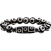Zircobic Authentic Tibetan Nine Eyes Dzi Spiritual Bracelet | Healing Tibetan Meditation Good Fortune Bracelets | Blessing Good Luck Elastic Jewelry with Prayer Beads | Feng Shui Meditation Wristband