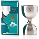 Double Bell Jigger by Bull In China - Classic Stainless Steel with 0.25oz to 2oz Measures for Cocktails, Bars & Bartenders