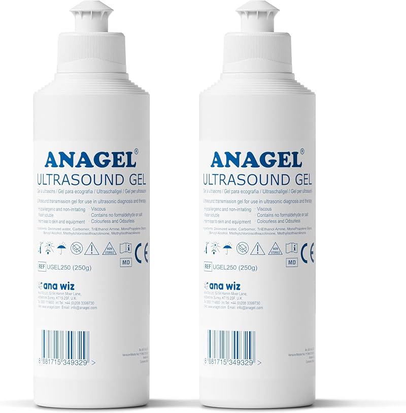 ANAGEL 250ml Ultrasound Transmission Gel Pack of 2 - Clear, Viscous