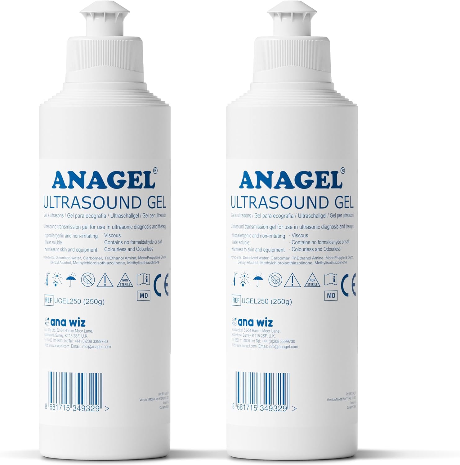 Anagel 250ml Ultrasound Transmission Gel - Pack of 2