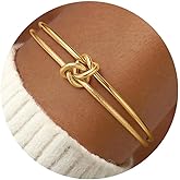 Turandoss Gold Knot Bangle Bracelets for Women - Dainty 18K Gold Plated Cuff Bangle Bracelets for Women Trendy Personalized Open Love Knot Bracelet Adjustable Cuff Bracelet Valentine Gifts for Her