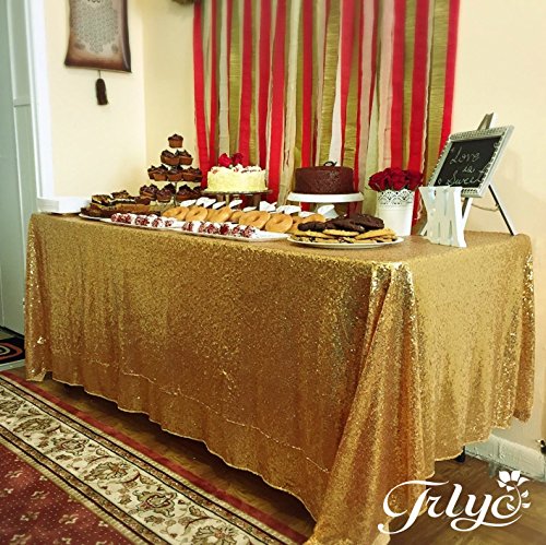 TRLYC Sequin Tablecloth Rectangular Gold Sequin Table Cloth for Wedding-60x105