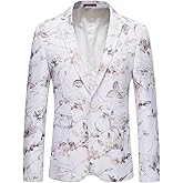 YFFUSHI Mens Dress Floral Suit Slim Fit Single Breasted Stylish Casual Printed Blazer Jacket