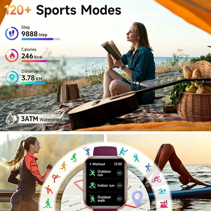 Quican Smart Watch for Women (Calls/Messages/Notifications), 1.8" Ai Assistant Smart Watch for iPhone/Andriod, 3ATM Fitness Tracker Watch with Heart Rate/SpO2/Sleep Monitor, 120+ Sport Pedometer Watch