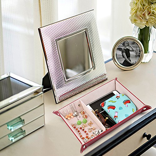 Valet Tray,Watch Case for Storage,PU Leather Coin Change Key Tray Jewelry Organizer Winered