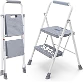 DUMOS 2 Step Ladder, Sturdy Step Stool with Anti-Slip Pedal &amp; Comfortable Handrail, Portable Heavy Duty Stool for Kitchen, Garage &amp; Outdoor, 330lbs, Grey