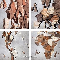 Awesometik" 3D Wood World Map Wall Art Decor - With