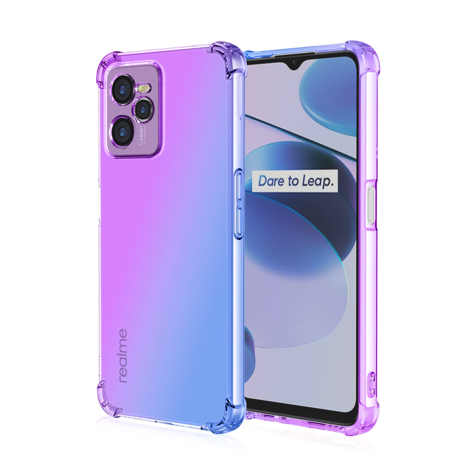 WEIOU Soft TPU Cover for Realme C35 4G (6.6") Case, Slim Fashion Non-Slip Flexible Protective Shock Absorption Gradient Transparent Phone Shell Bumper (Purple Blue)