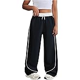Verdusa Girl's Striped Wide Leg Athletic Pants Streetwear Loose Drawstring Waist Trousers