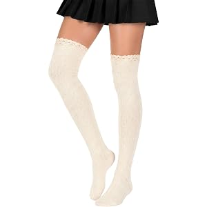 cobee Lace Knee High Socks for Boots, Cotton Knee High Socks with Lace | Women's Thigh High Lace Boot Socks Tube Elasticity A