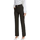 FUNYYZO Dress Pants Women's Stretchy Straight Leg Button Slacks Trousers with Pockets Casual Pants
