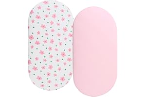 KNLPRUHK Bassinet Sheets Compatible with Graco Pack ‘n-Play Dome LX Bassinet (not Playard), 2 Pack, 100% Jersey Knit Cotton 190GSM, Ultra Soft Breathable, Floral and Pink