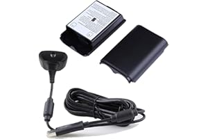 ArRord Wireless Controller Charge Cable + 2 x Replacement Battery Cover Shell Case Kit Pack for Xbox 360