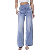 Chasehot Pull on Wide Leg Jeans for Women, High Waisted Stretchy Baggy Trendy Tummy Control Straight Leg Jeans Denim Pants