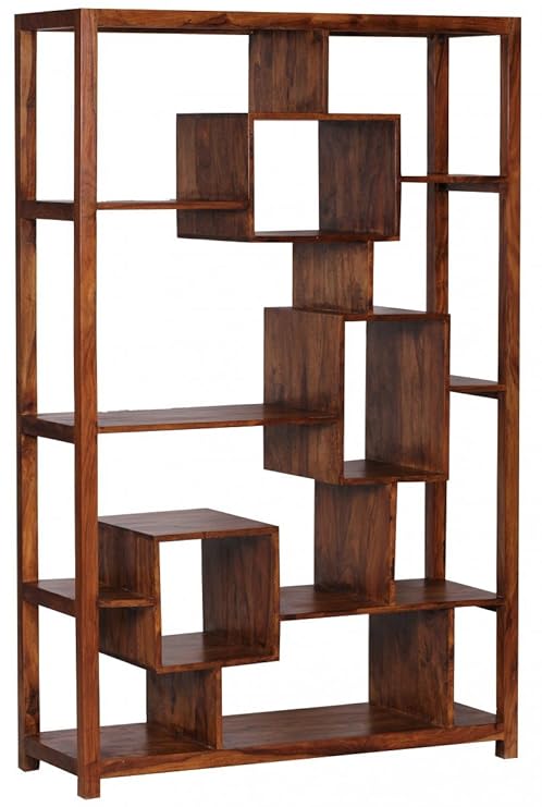 WOHNLING Bücherregal Massiv-Holz Sheesham 115 x 180 cm Wohnzimmer-Regal Ablagefächer Design Landhaus-Stil Standregal Natur-Pr