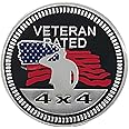 Veteran Badge Rated Car Emblem, 4 x 4 3D Metal Car Badge Decals Stickers Round Emblem Decals, Car Exterior Emblems Badge Compatible with Jeep Wrangler Vehicles Trucks SUV RV (Veteran Rated)