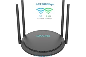 WAVLINK AC1200 WiFi Router Dual Band 2.4GHz+5GHz WiFi Router for Wireless Internet, Gigabit WAN/LAN Ethernet Port Wireless Router with 4x5dBi High-Gain Antennas, Supports Router Mode
