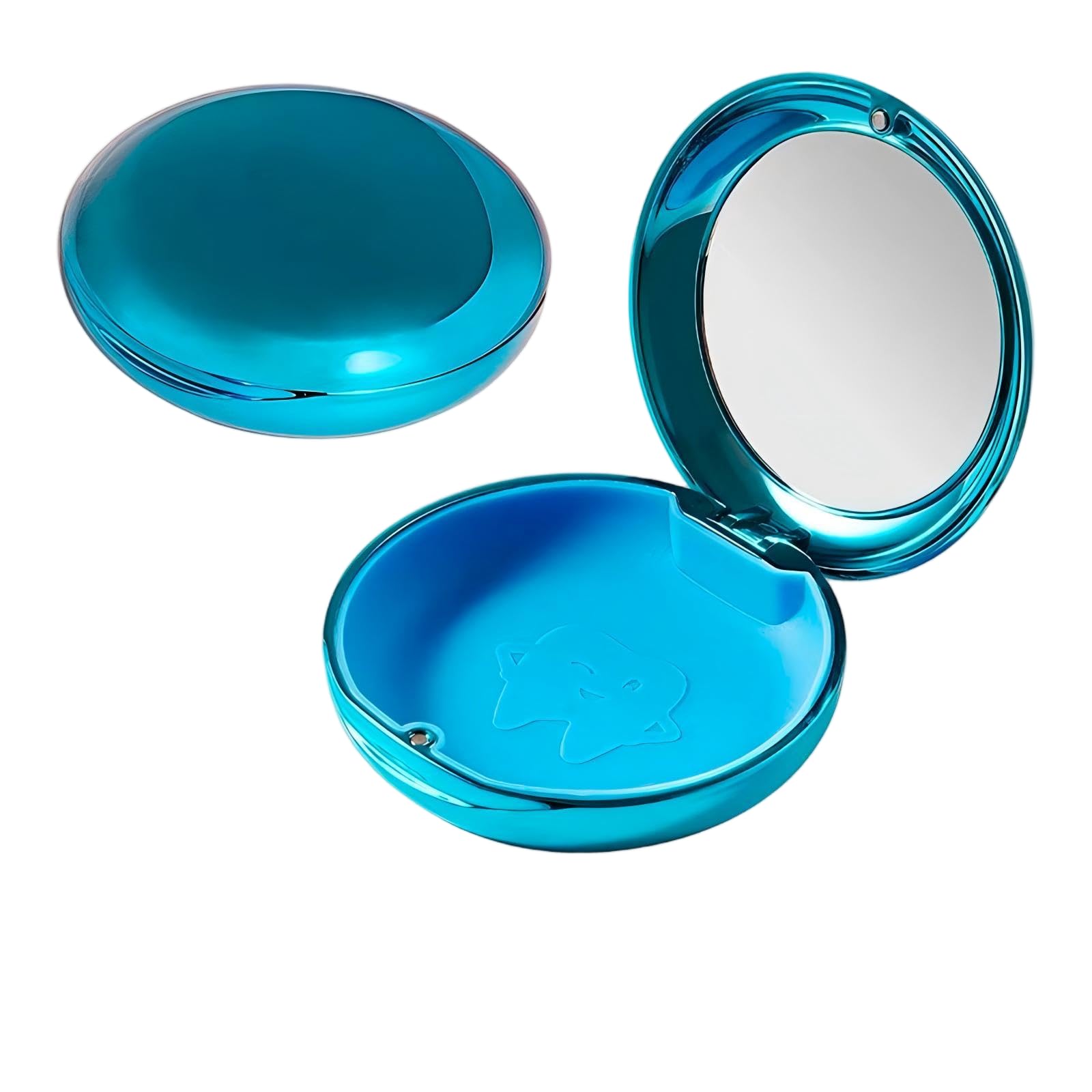 DIDATOOL Electroplated Denture Case with Mirror, Portable Retainer Case Compatible with Transparent Braces, Mouth Guard, Orthodontic Retainers, Braces Box Organize and Protect Oral Supplies (Blue)