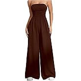 OYOANGLE Women's Strapless Jumpsuits Ruched Wide Leg Tube Romper Vacation Going Out Summer Outfits
