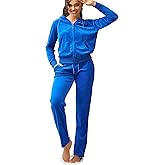 LeeHanTon Velour Tracksuit Womens Sweatsuit Set - Athletic Zip Up Hoodies and Sweatpants Outfits with Stripes