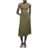 Floerns Women's Asymmetrical Neck Midi Dress Metal Sleeveless Ruched Party Dresses