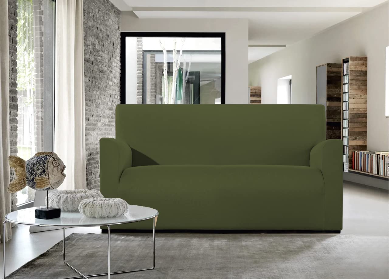 BIANCHERIAWEB Magico Stretch Armchair Cover, Sofa Cover, Solid Colour Green, Suitable for Armchairs from 85 to 100 cm with Seat Depth 65 cm, Anti-Stain and Anti-Pile Chair Cover