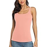 V FOR CITY Women's Cotton Tank Top with Shelf Bra Adjustable Wider Strap Camisole Basic Cami Tanks
