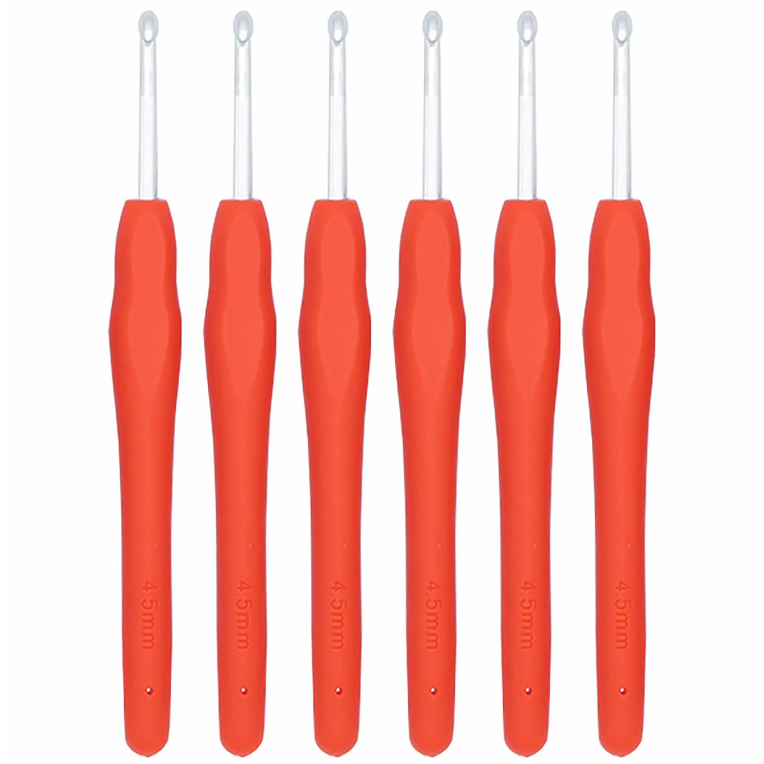 6Pcs 4.5mm Aluminum Soft Grip Rubber Ergonomic Handle Crochet Hook Knitting Needles US Size 7 for DIY Yarn Craft,Nice Gift for Women Adults Kids Children Beginners (Red)