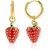 U UWorld Gold Dangle Earrings for Women Red Cherry/Strawberry/Chili Pepper Fruit Earrings Stainless Steel Hypollergenic Hoop Earring Lightweight Cute Earrings for Woman