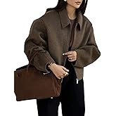 Zucige Womens Cropped Wool Jacket Plain Zipper Short Pea Coats Fall Winter Trendy Tweed Jackets 2025