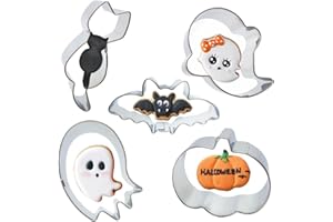 Q-BAKER 5 Pieces Small Halloween Cookie Cutters, Size 2.2" to 2.6" Mini Stainless Steel Molds Ghost, Cat, Bat, Pumpkin Holiday Shapes for Halloween Party Decorations