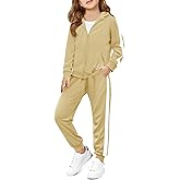 Haloumoning Girls 2 Piece Outfits Sweatsuit Kids Athletic Zip Up Hoodie and Sweatpants Clothing Sets 5-14Y