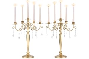 Sziqiqi Wedding Candelabra Table Centerpiece: 5 Arm Candelabras for Candlesticks - Gold Candle Holder Set of 2 for Christmas Engagement Birthday Party Event