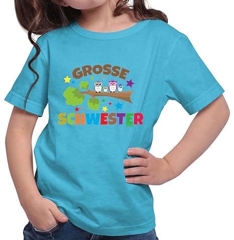 HARIZ Mädchen T-Shirt Große Schwester Eulen Familie Große Schwester Geburtstag Bruder Ostern Plus Geschenkkarte