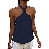 MakeMeChic Women's Halter Tops Criss Cross Backless Cute Going Out Tops Sleeveless Tie Casual Textured Shirt