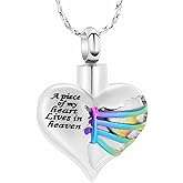 Imrsanl Heart Cremation Urn Necklace Pendant for Human Ashes - A Piece of My Heart Lives in Heaven Memorial Keepsakes Cremation Jewelry