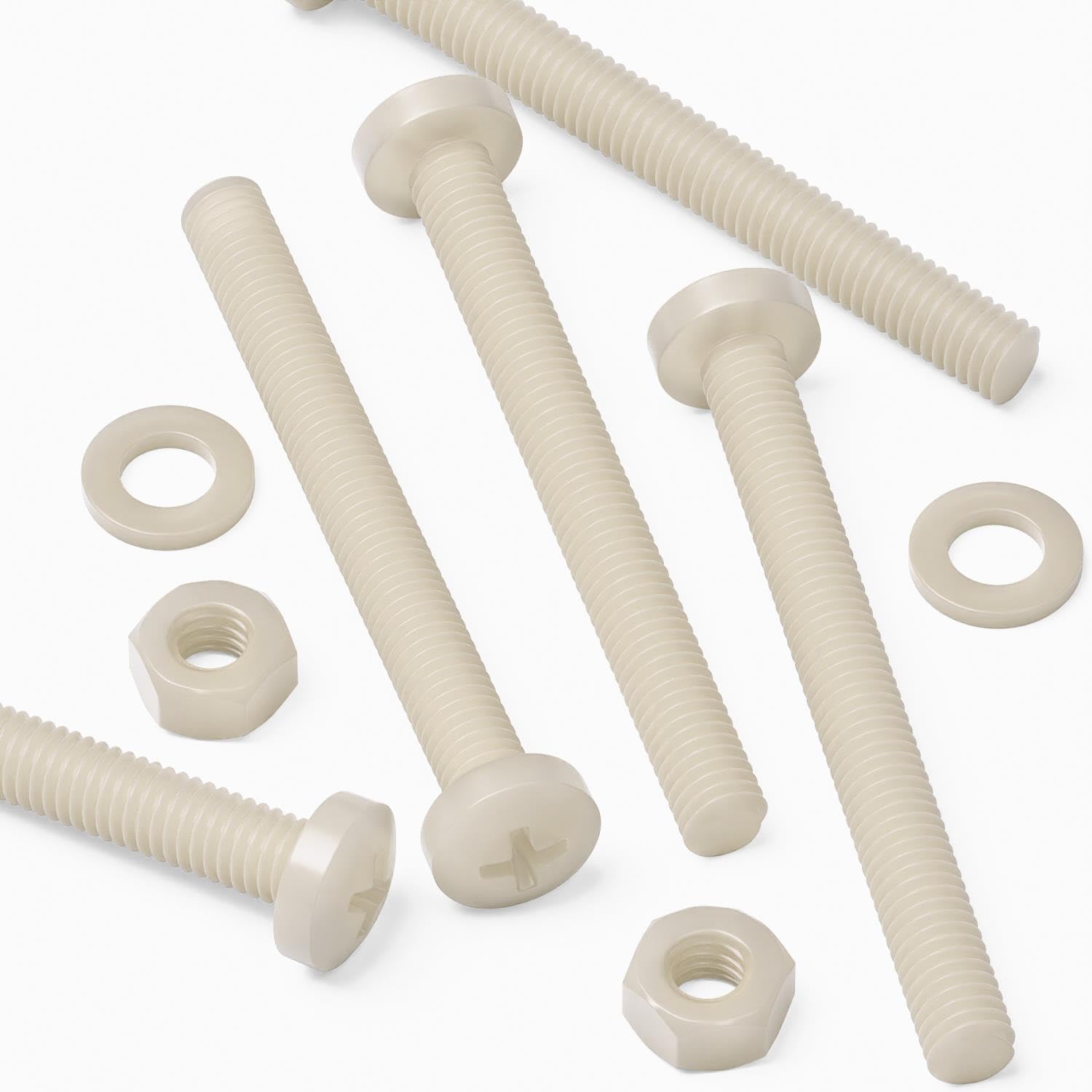 50 x Nylon Pan head, crosshead plastic machine screws, M6 x 60mm, Plastic Bolts, Nuts & Washers
